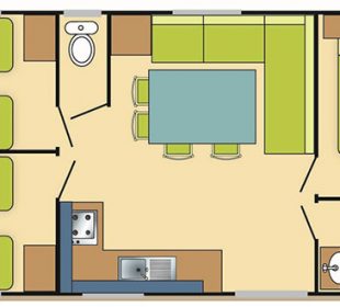 Clos du Bourg : plan du mobil home 3 chambres au camping Vendée